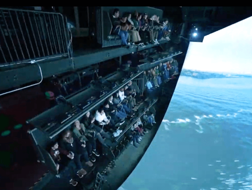 The inside of the RiseNY ride attraction