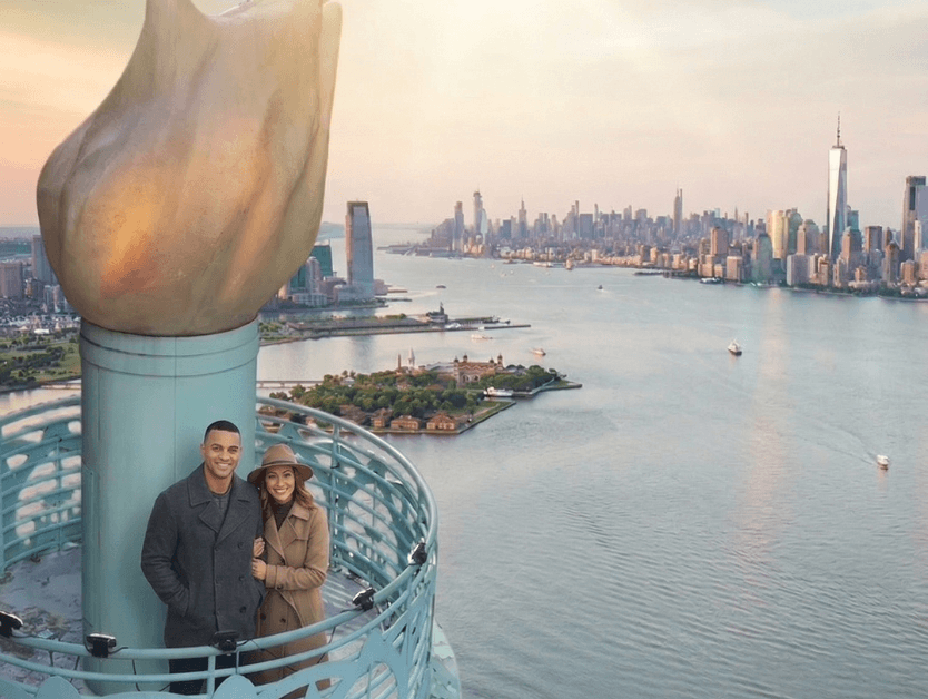 A view of the Hudson river from the top of the torch photo opp at RiseNY