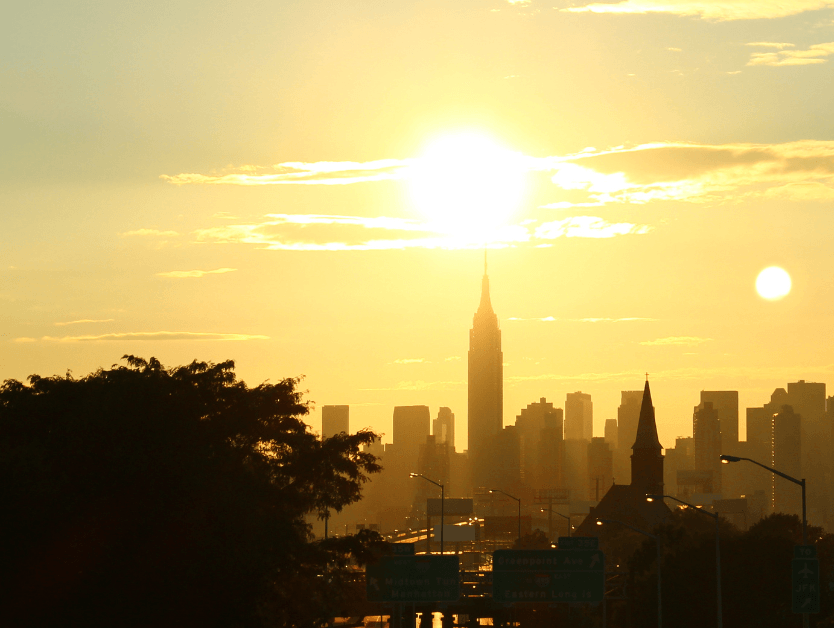 A sunset over the Manhattan skyline