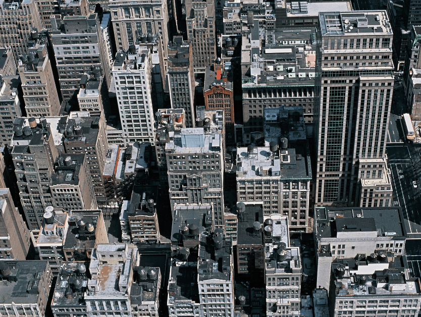 An airplane view of New York City