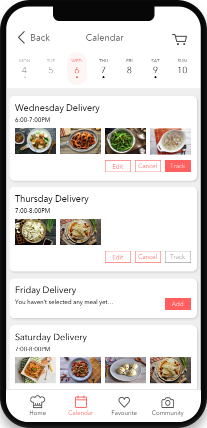 Meal calendar page