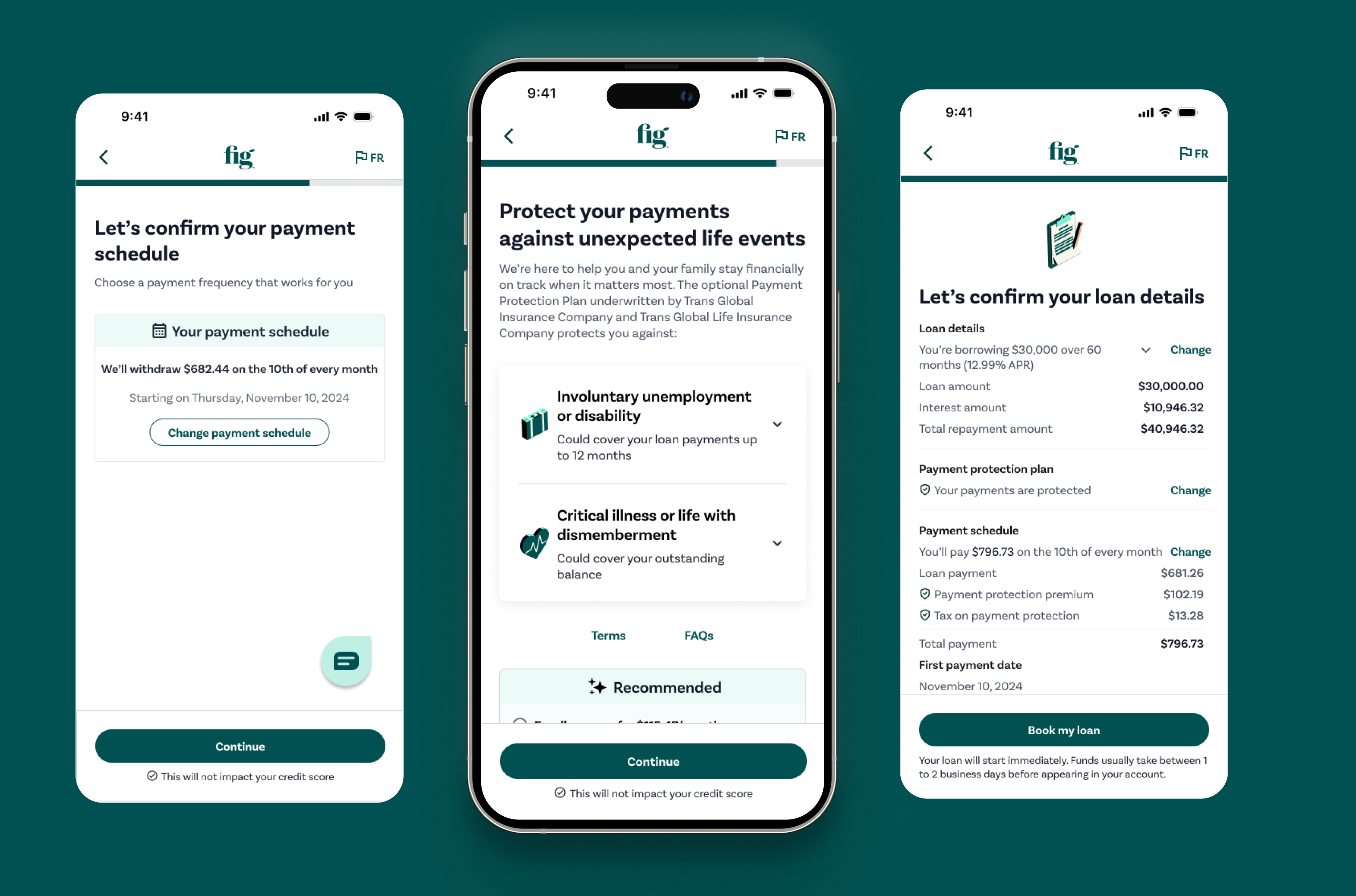 Payment protection opt-in flow screens
