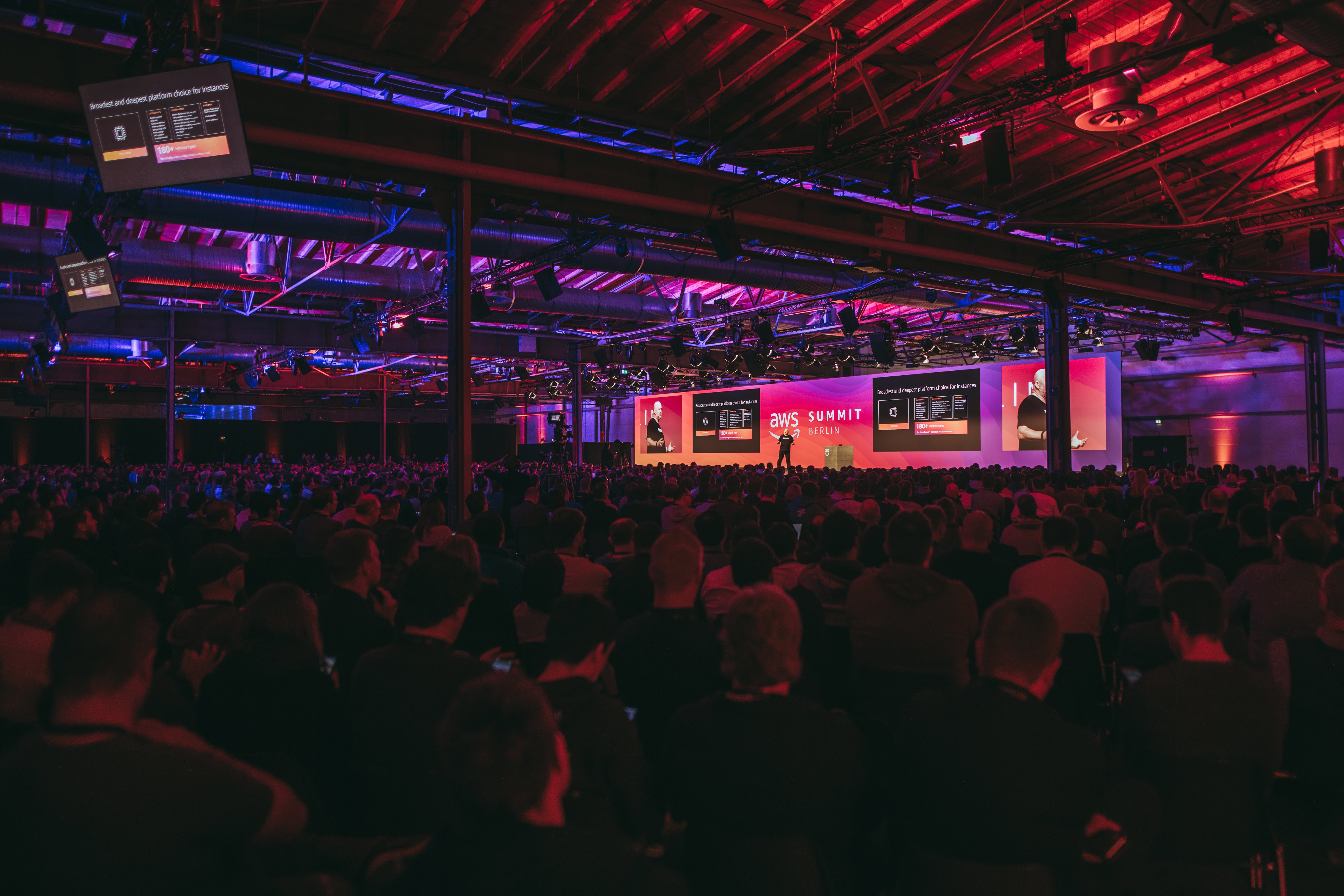 AWS Summit Berlin mainstage during the HEED Bundesliga keynote directed by Jon Morris