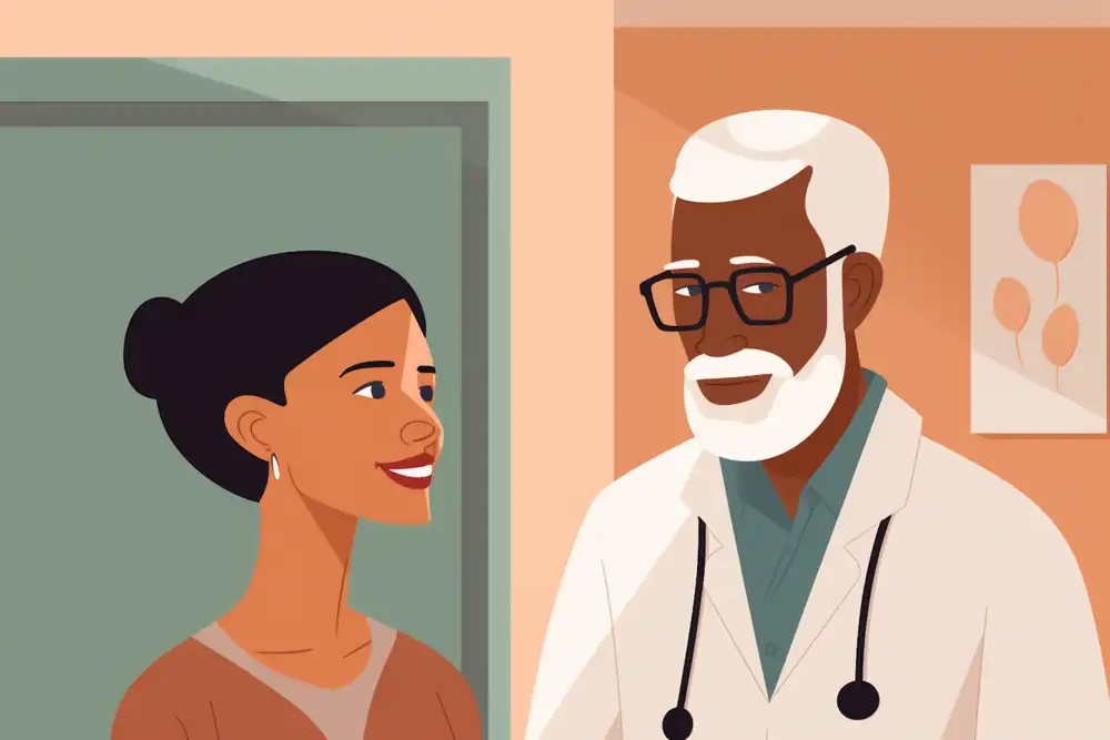 Physician speaking with patient about exosomes