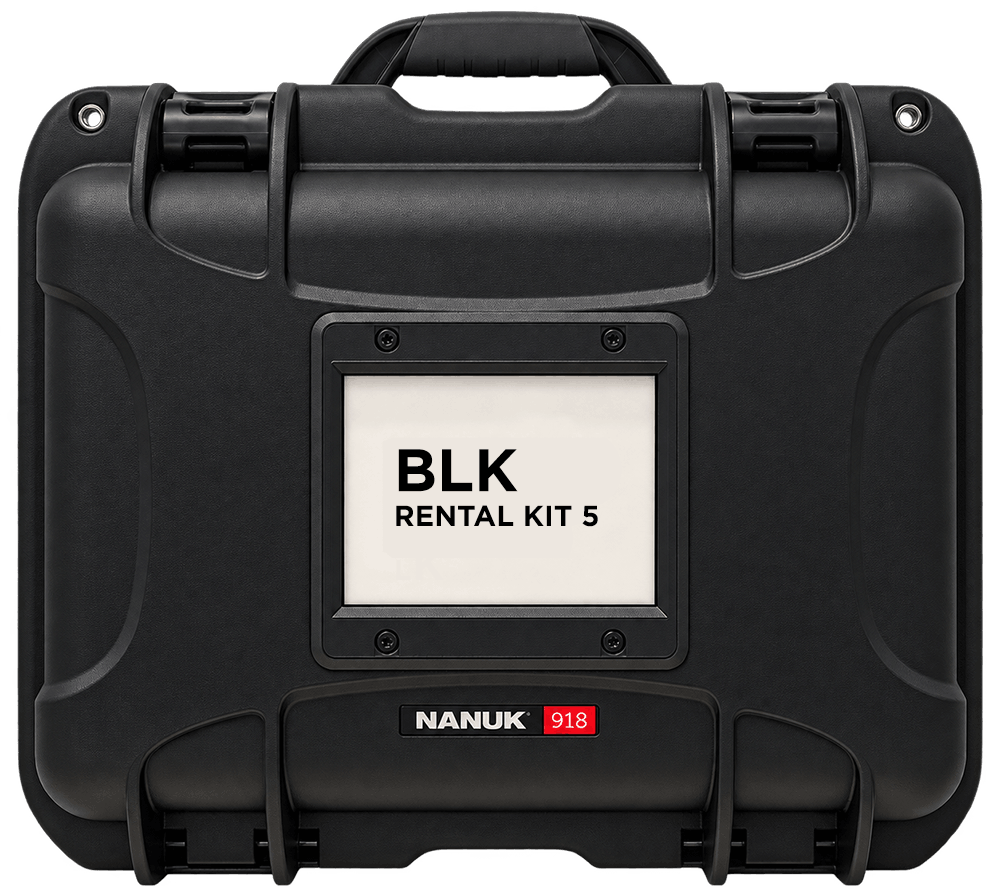 Nanuk hard case with an Artac digital shipping label displaying BLK Rental Kit 5