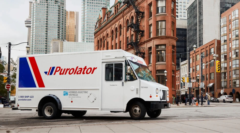 Purolator delivery van on a city street