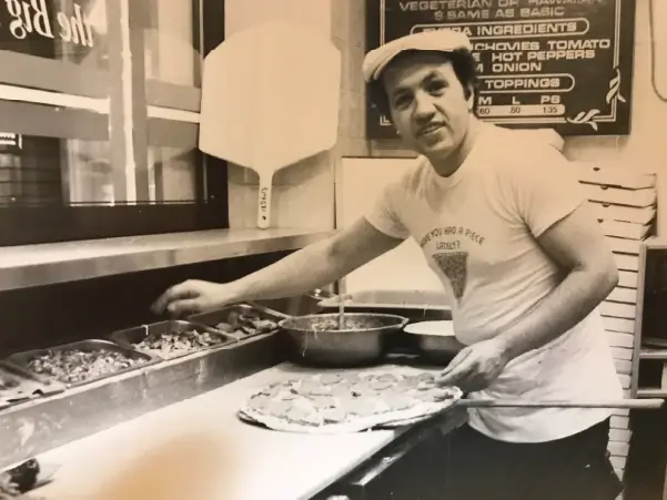 GIUSEPPE LUCIANNO MAKING A PIZZA 35 YEARS AGO