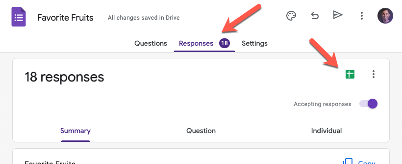 Link your Google Forms responses to Google Sheets