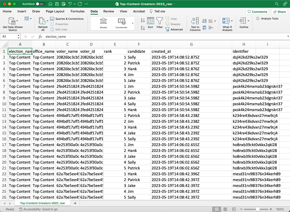 data download in Microsoft Excel