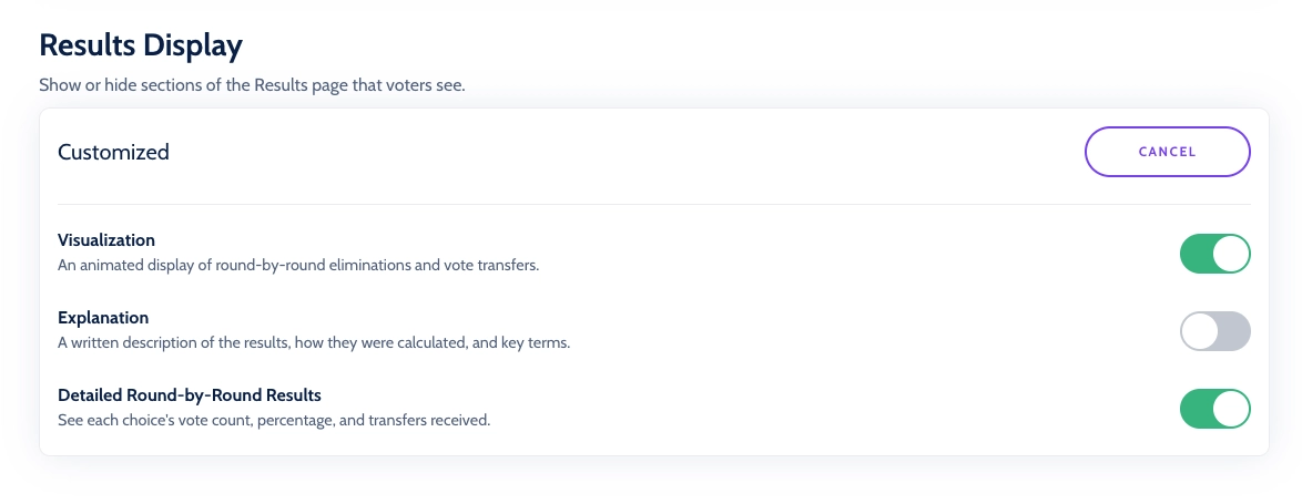 Results Display area
