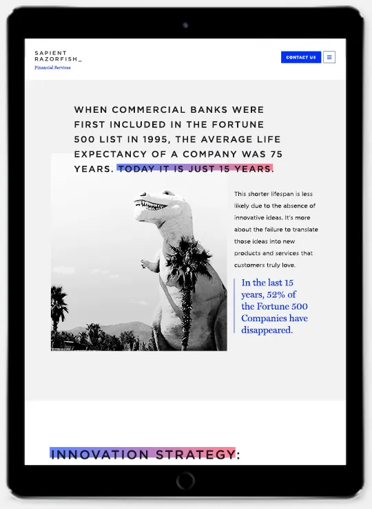 Landing page section on a tablet, 2 of 8