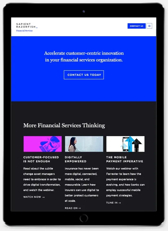 Landing page section on a tablet, 8 of 8