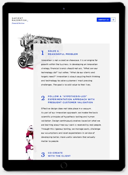 Landing page section on a tablet, 6 of 8