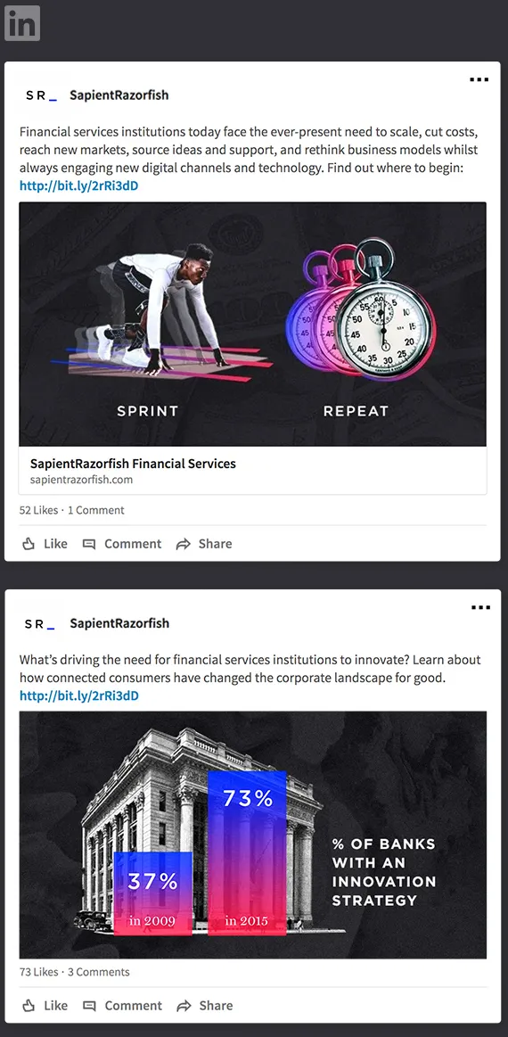 LinkedIn post about the percentage of banks with an innovation strategy