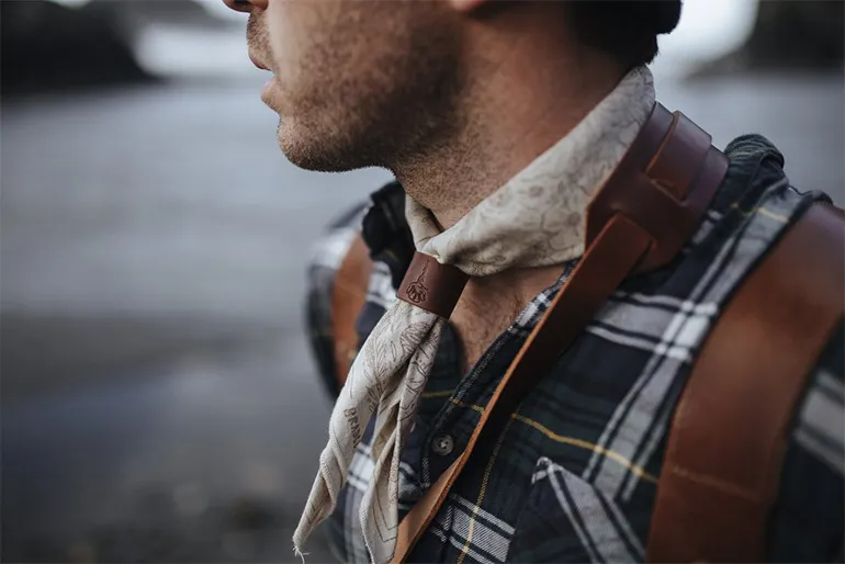 Man wearing the bandana with a leather tie