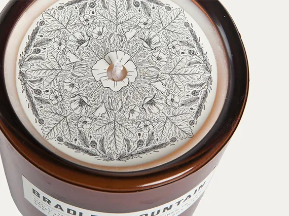 Bradley Mountain candle with bandana artwork