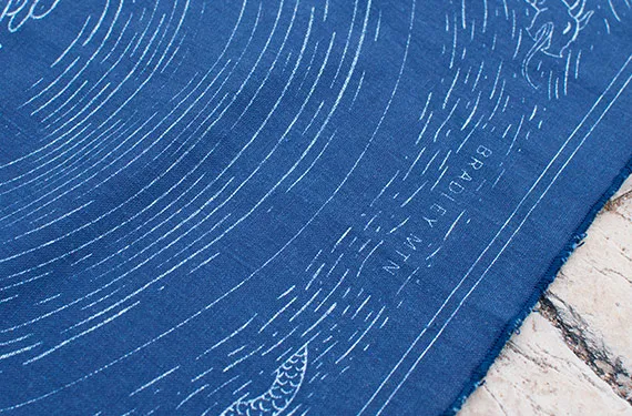 Close-up of the screenprinted waves