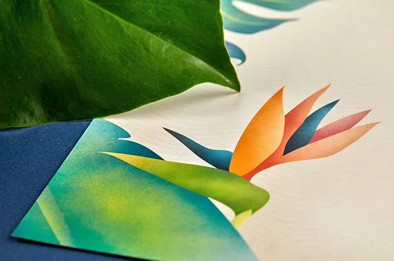 Detail of the tropical plant illustration on the invitation