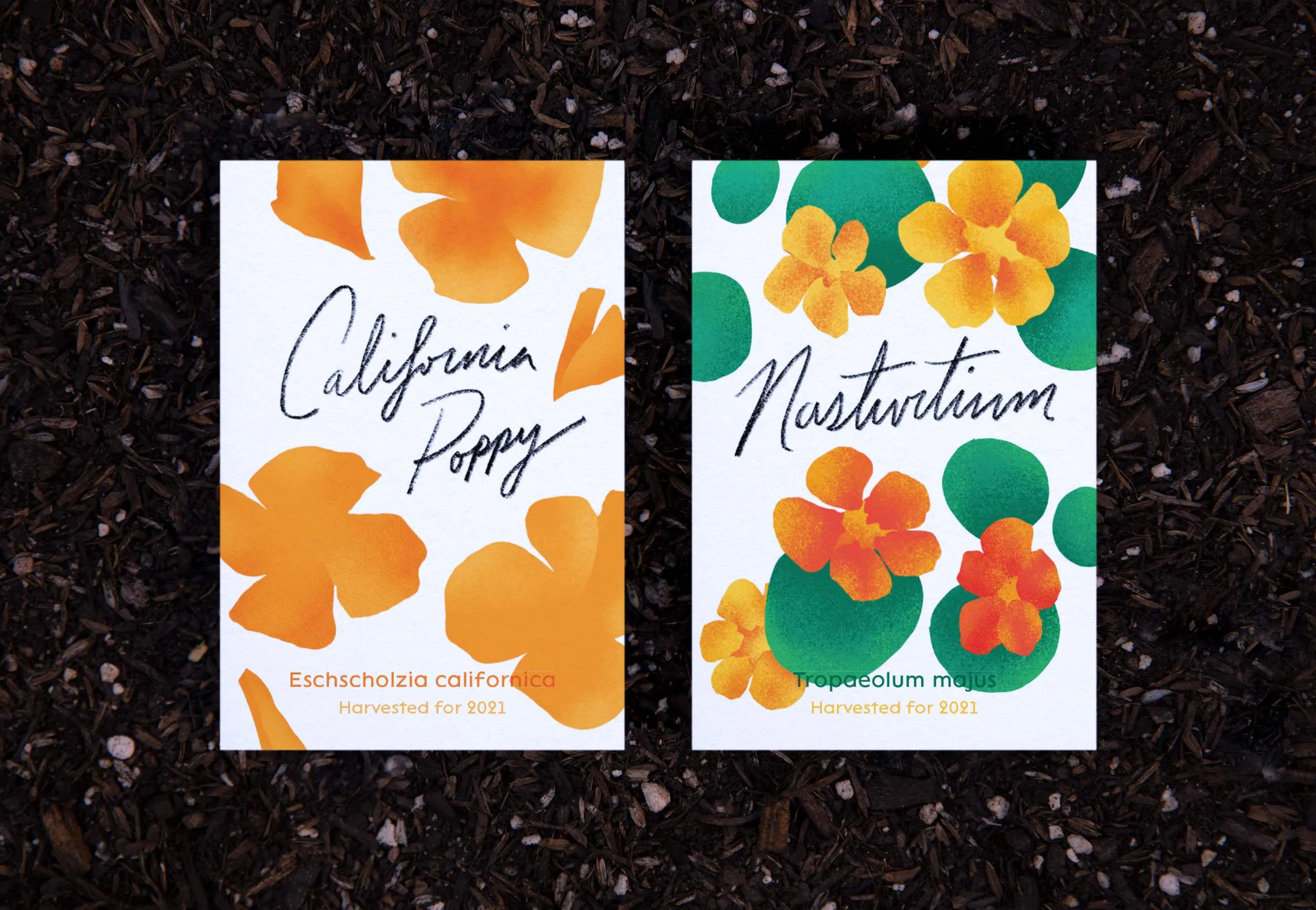 California Poppy and Nasturtium custom seed packets
