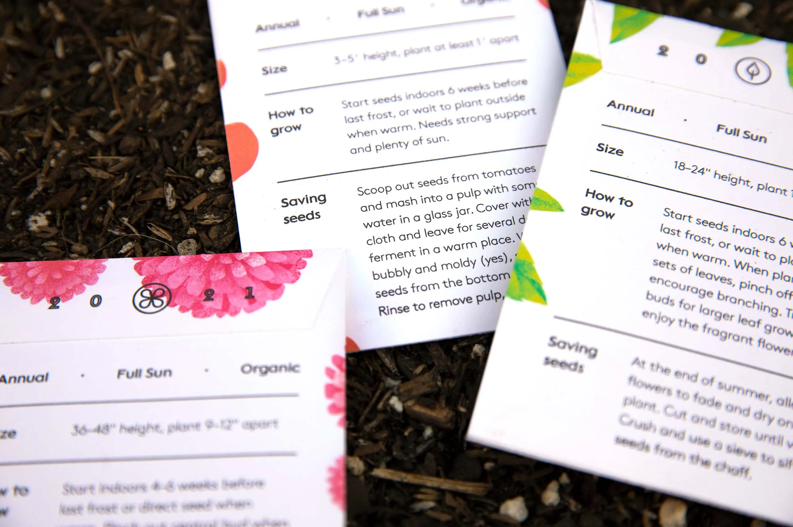 Growing instructions on the seed packet designs