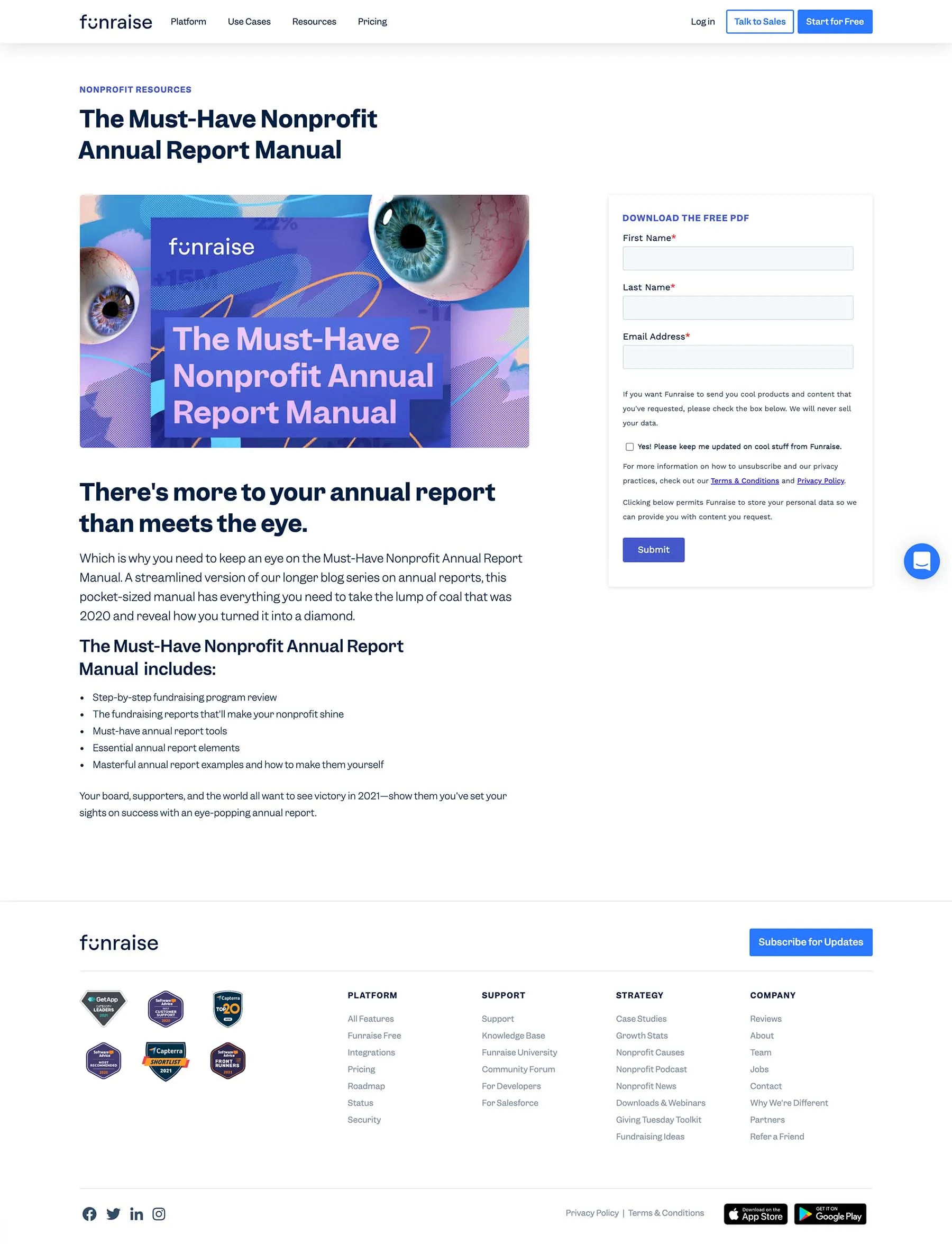 Annual Report Manual landing page on funraise.org
