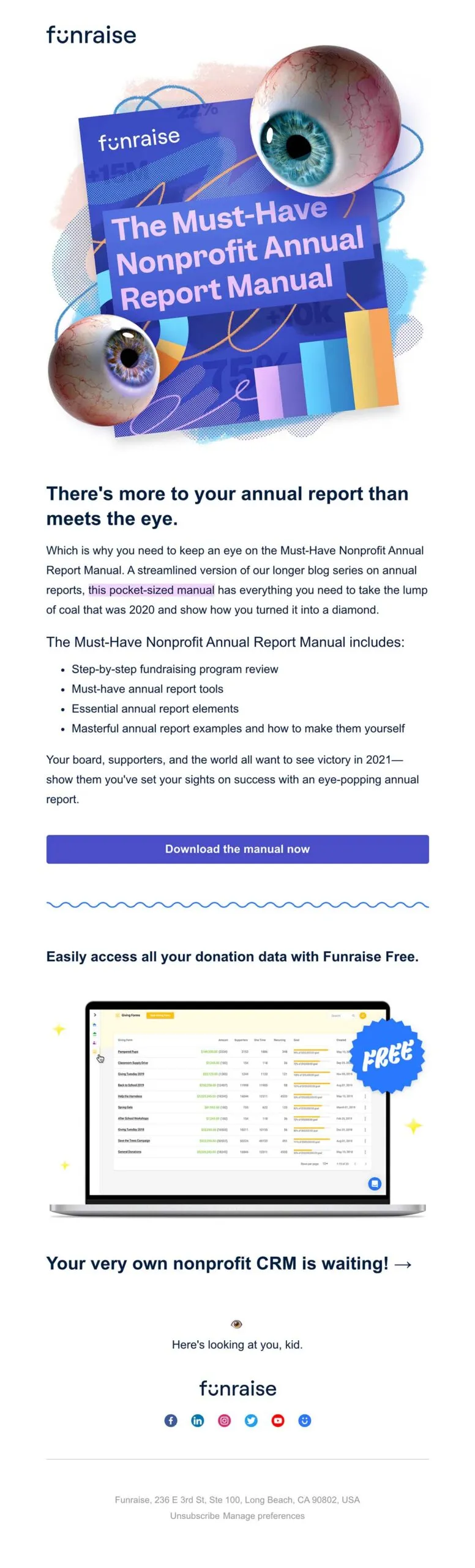 Funraise email promoting the Annual Report Manual
