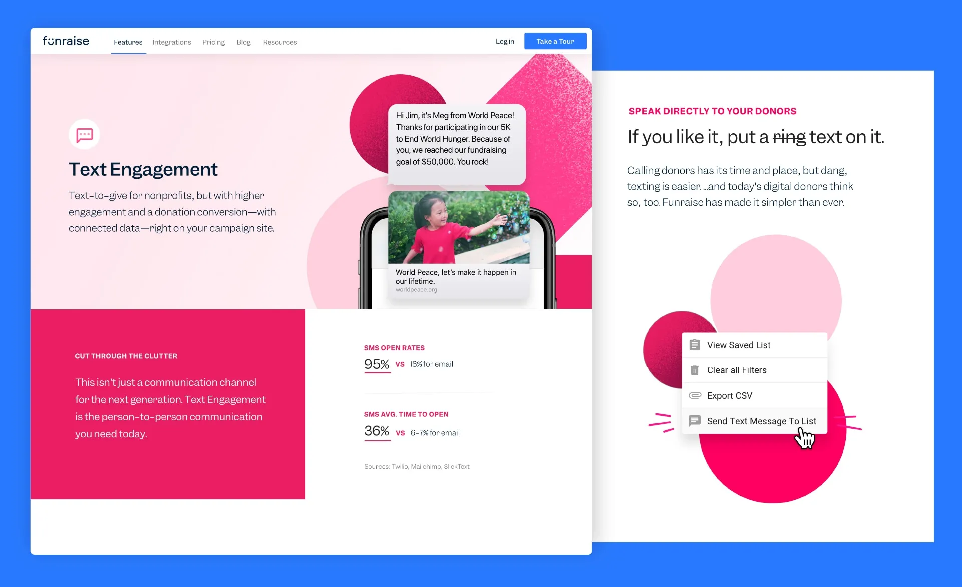 Funraise Text Engagement feature page