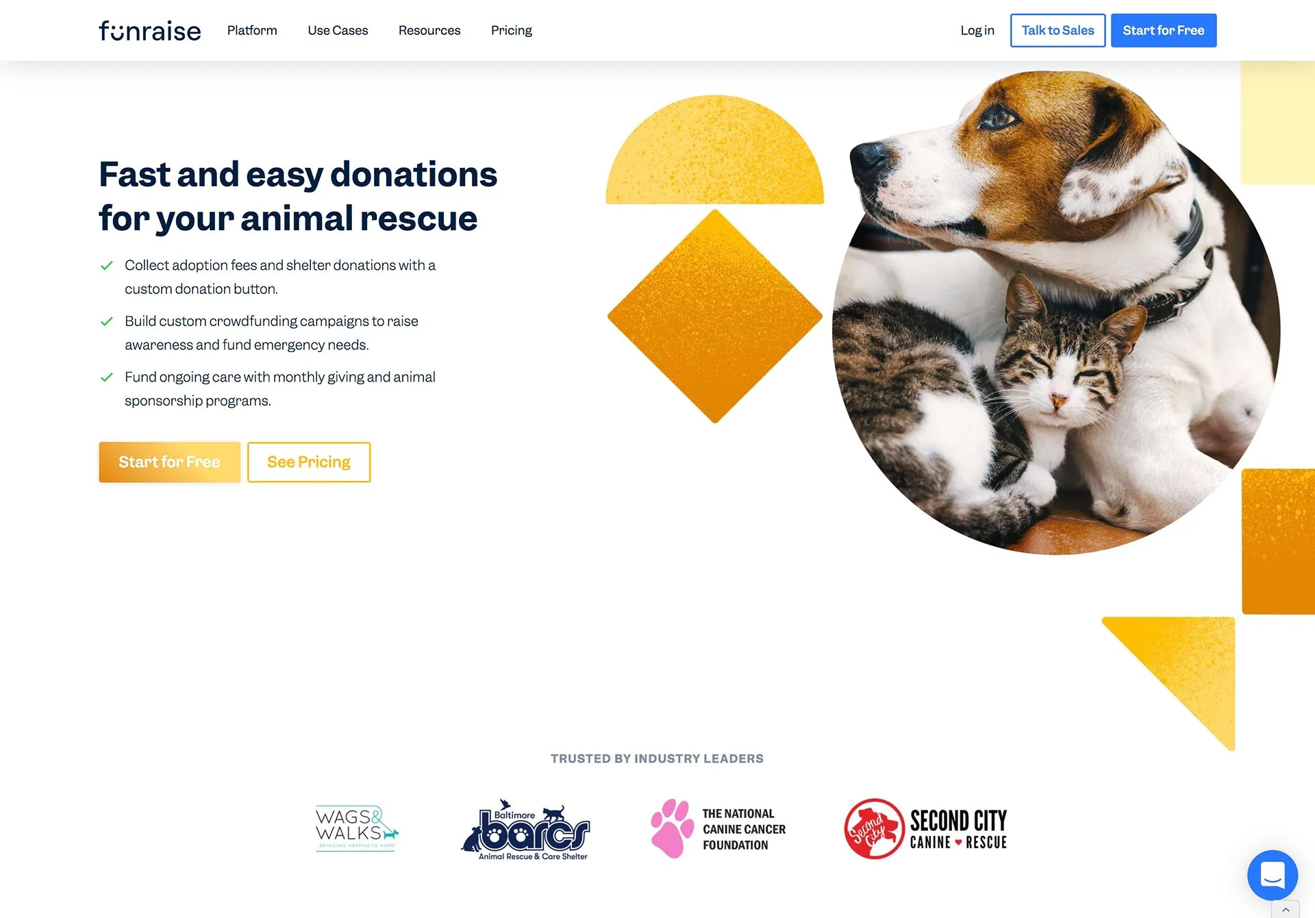 Animal rescue organizations landing page