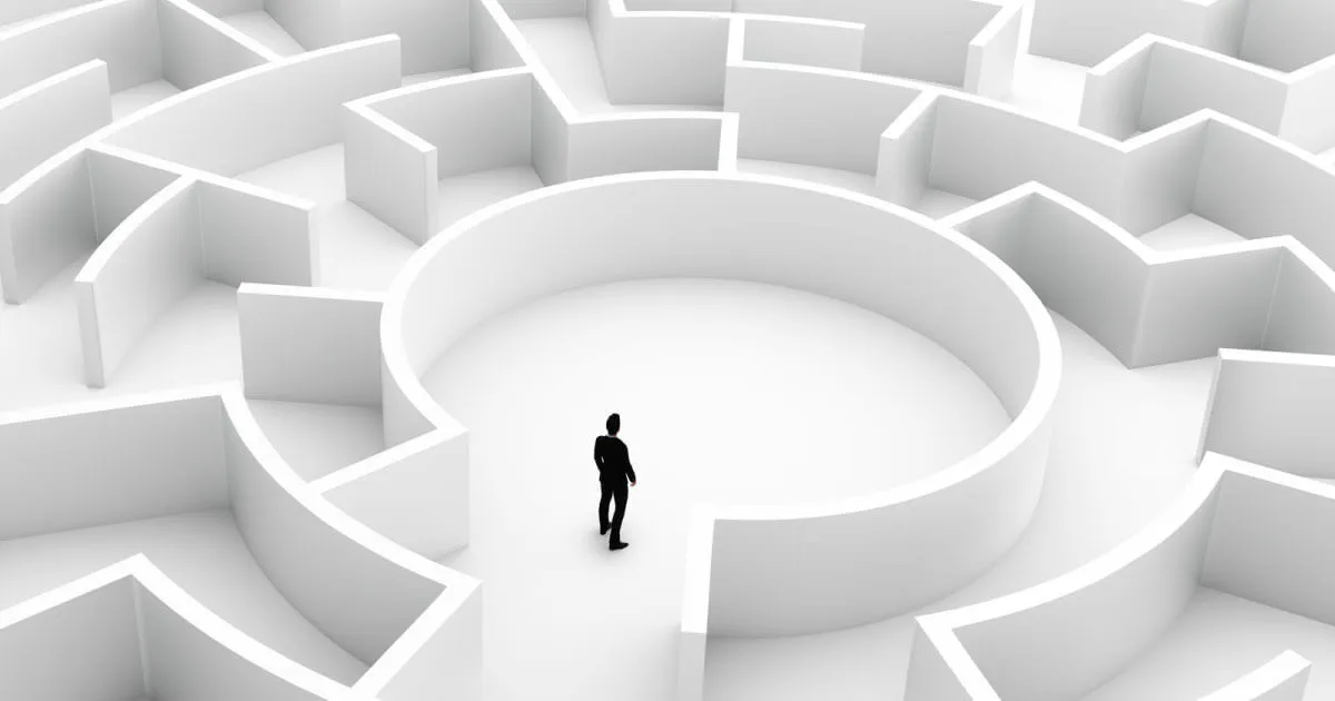 Individual stands at the center of a labyrinth; navigating the complexities of the component supply chain will be like a maze in 2021; but Sourcengine's e-commerce marketplace can help.