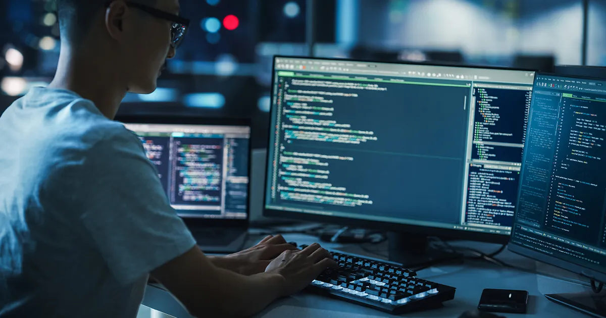 Man entering information in his ERP system