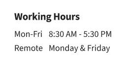 Working hours profile card