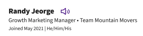 name, title, and team name profile card