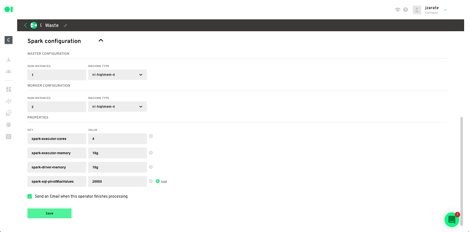 A spark algorithm configuration