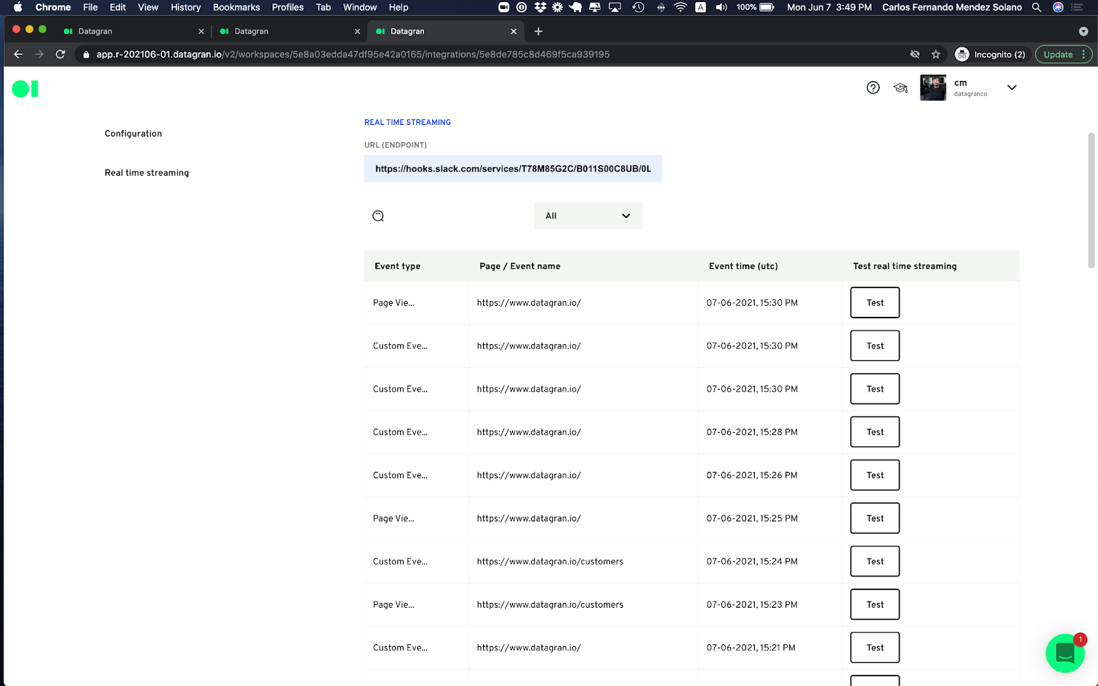 A data streaming dashboard