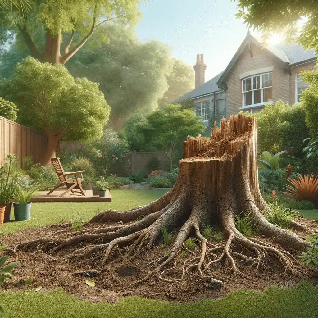 An exposed tree roots in the backyard