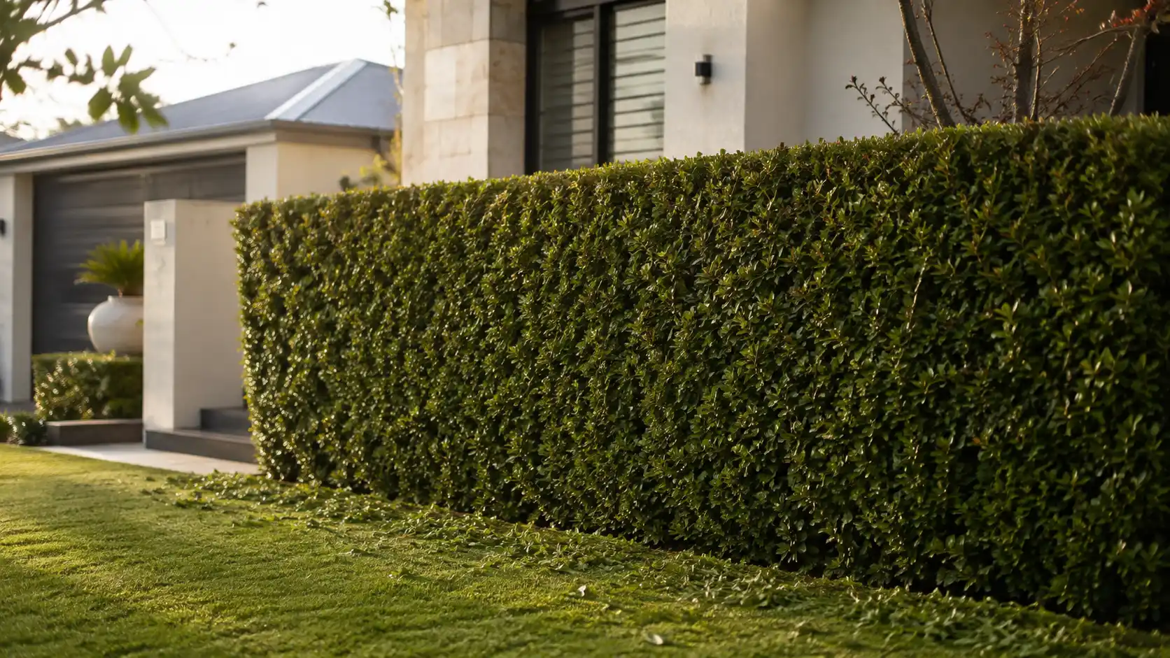 Freshly trimmed formal hedge along a Perth front garden.