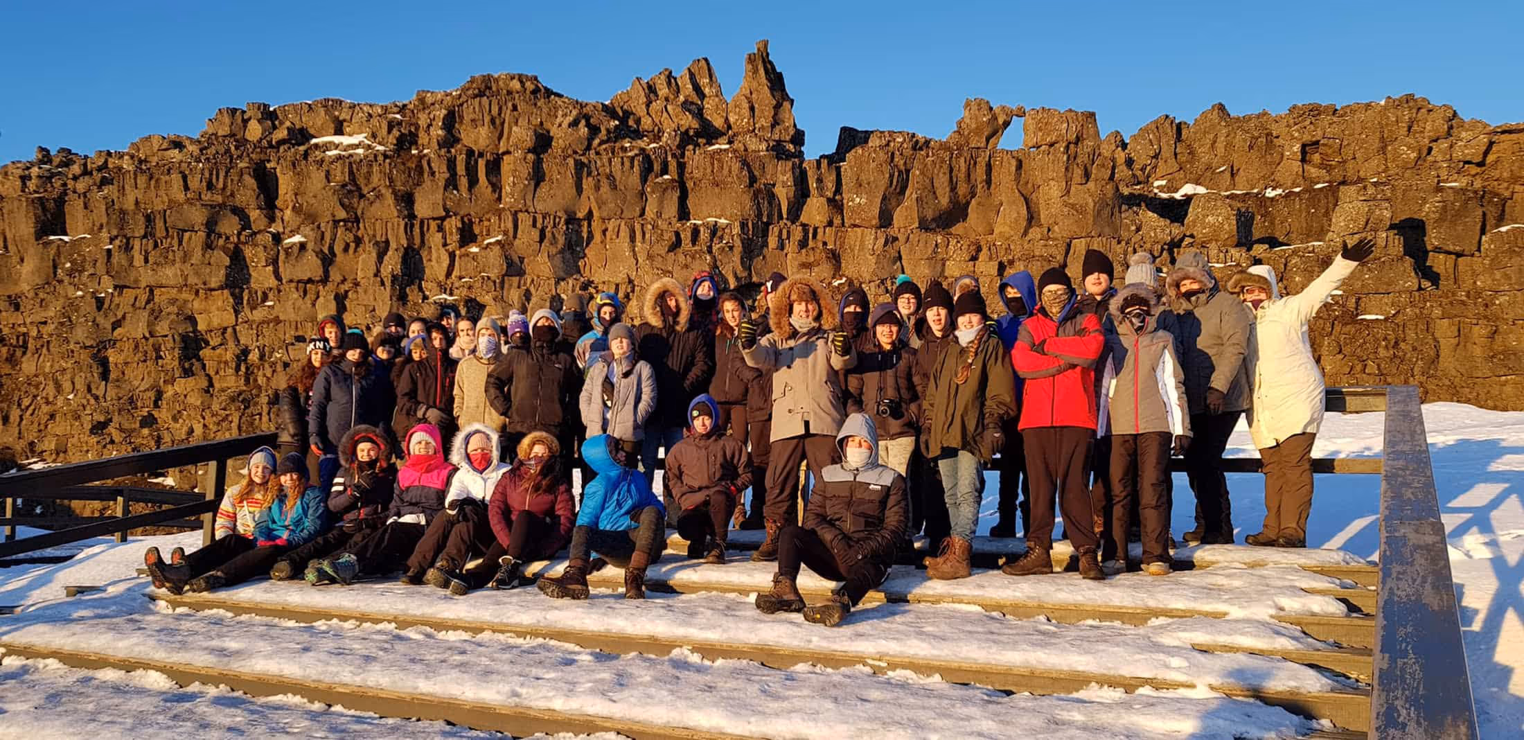 A group of students in winter clothing - Thingvellir National Park.