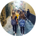 A group of students walking on the street