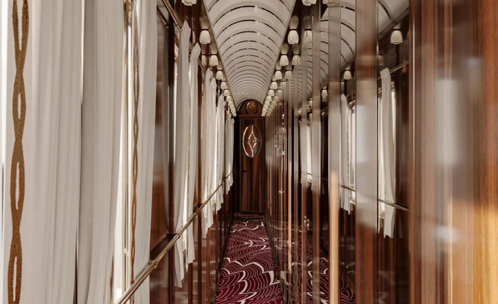 Elegant interior hallway of L'Orient Express train