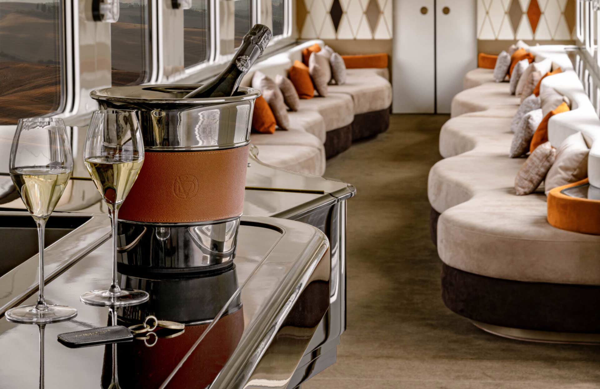 A champagne bucket on a bar.