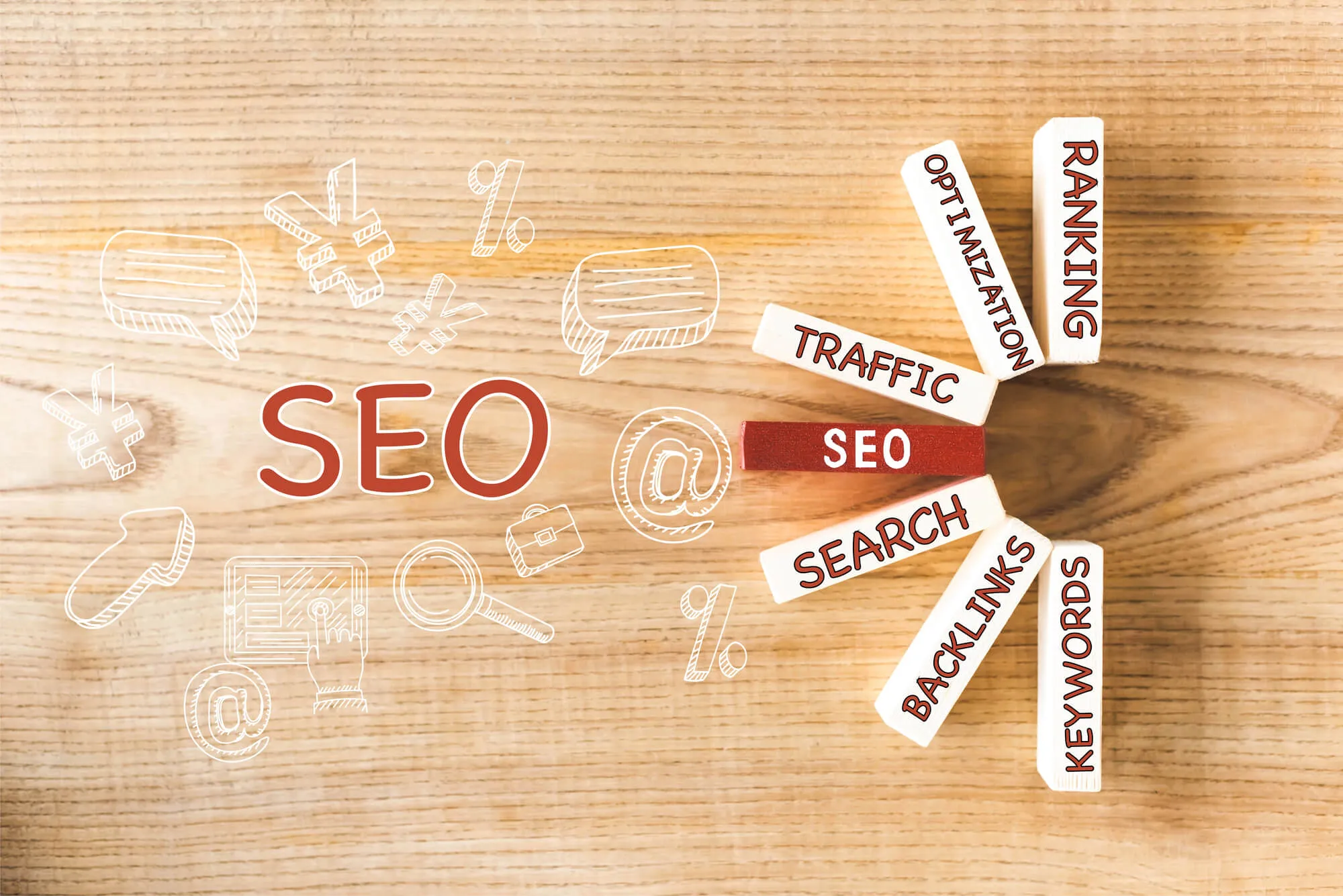 seo word on table with components beside it