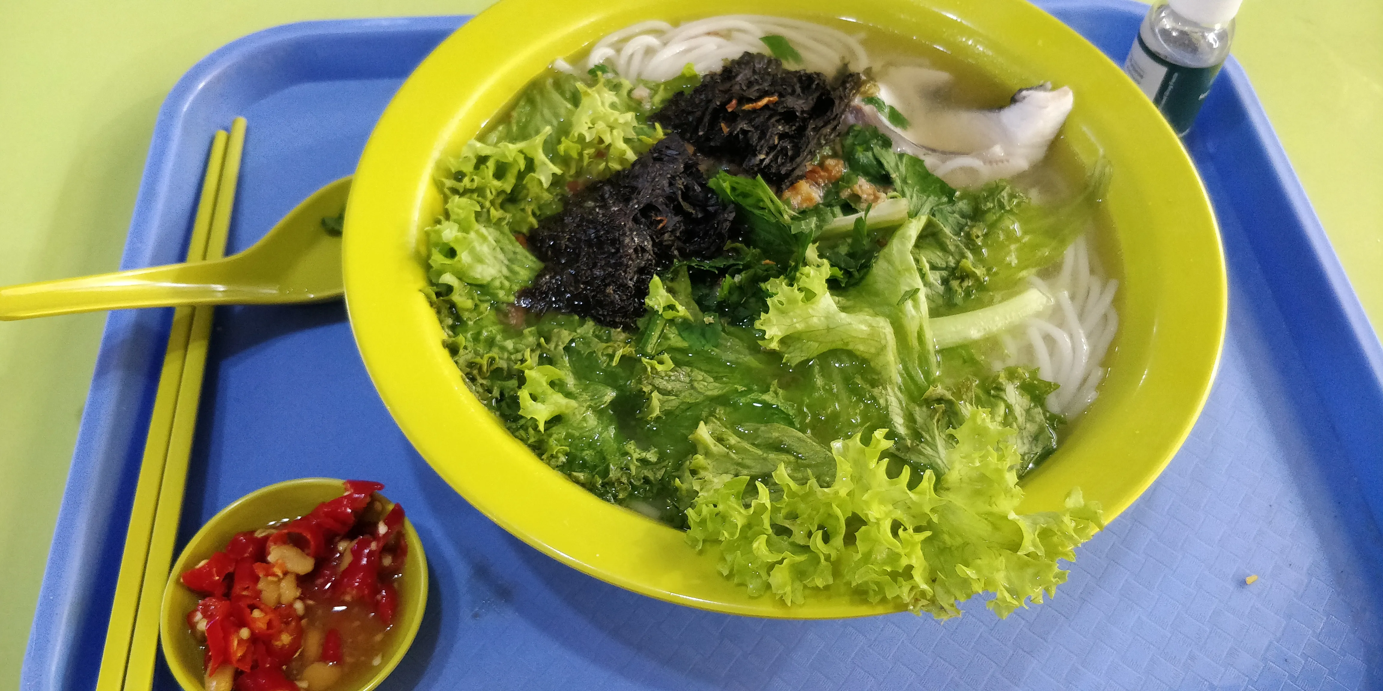 A bowl of Angel Horse Beehoon Fish noodle soup