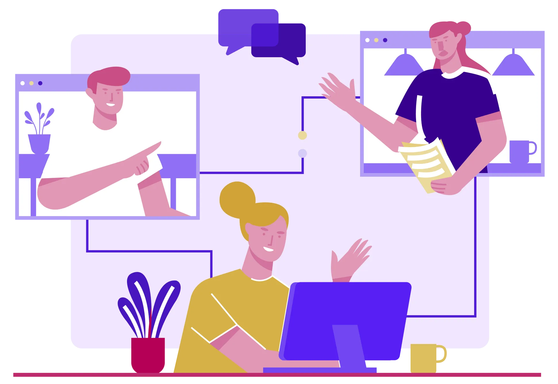 An illustration showing a virtual onboarding experience