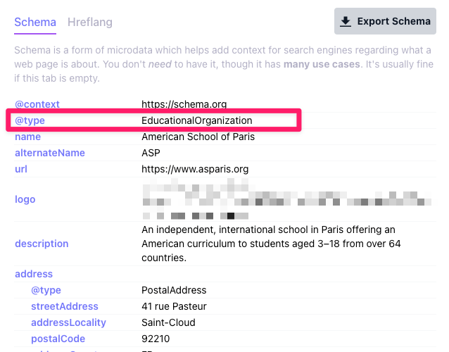 schema used in american school of paris website