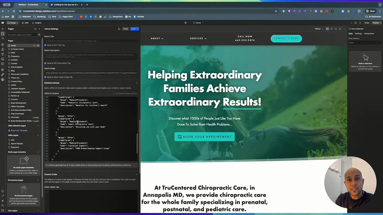 Generated local business schema details showing address and specialty
