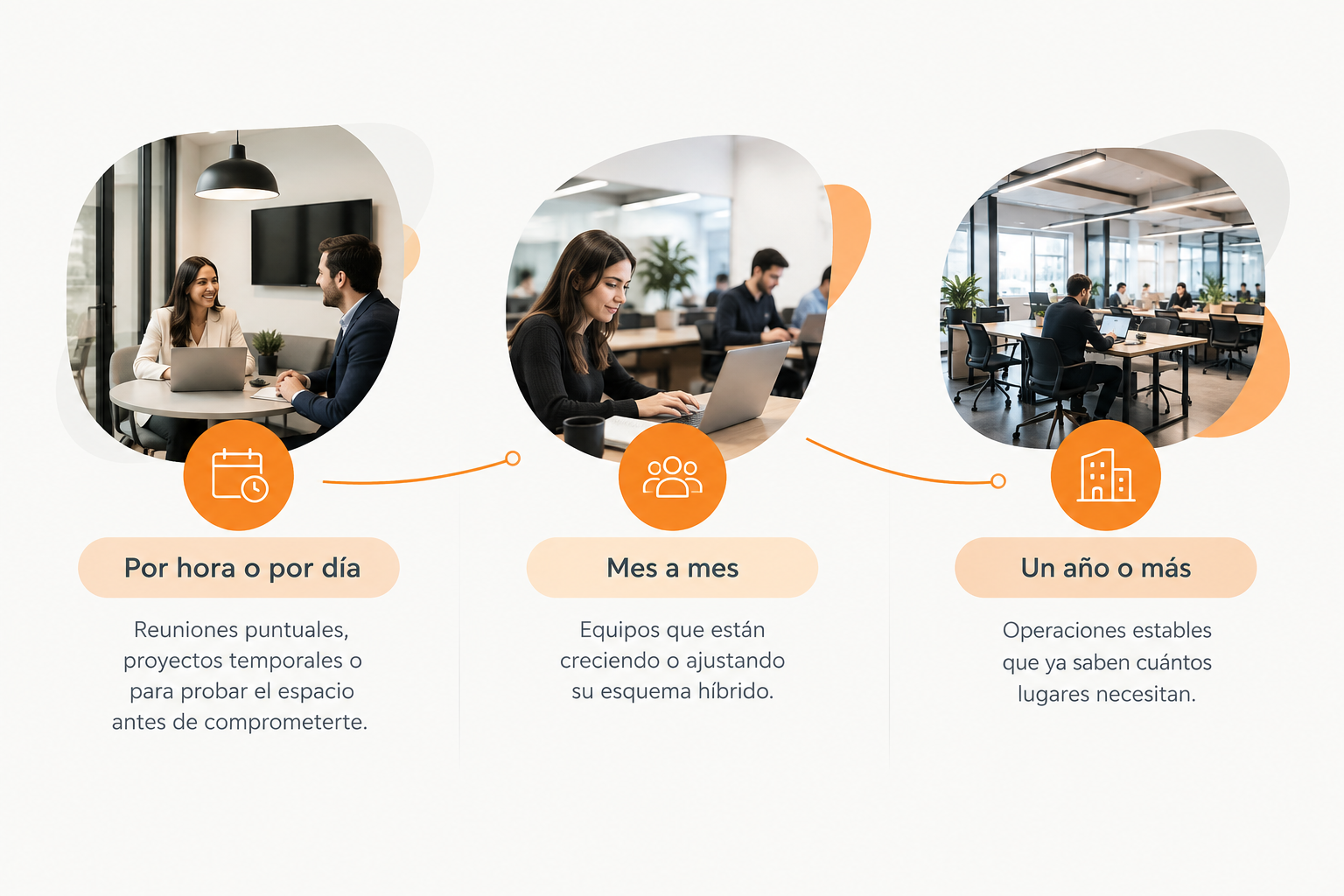 Diagrama informativo de diferentes plazos para contratar una oficina todo incluido en polanco