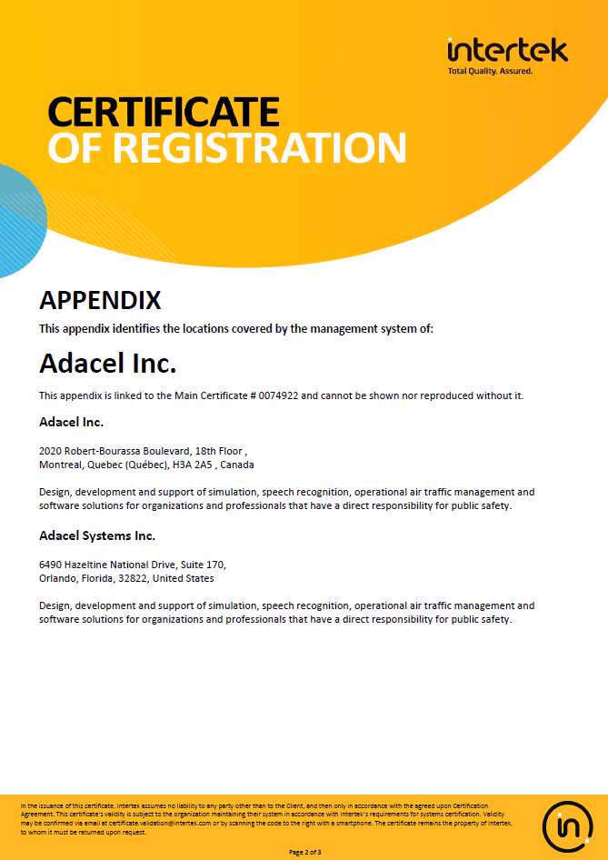 Adacel-Montreal ISO 9001:2015 Certification