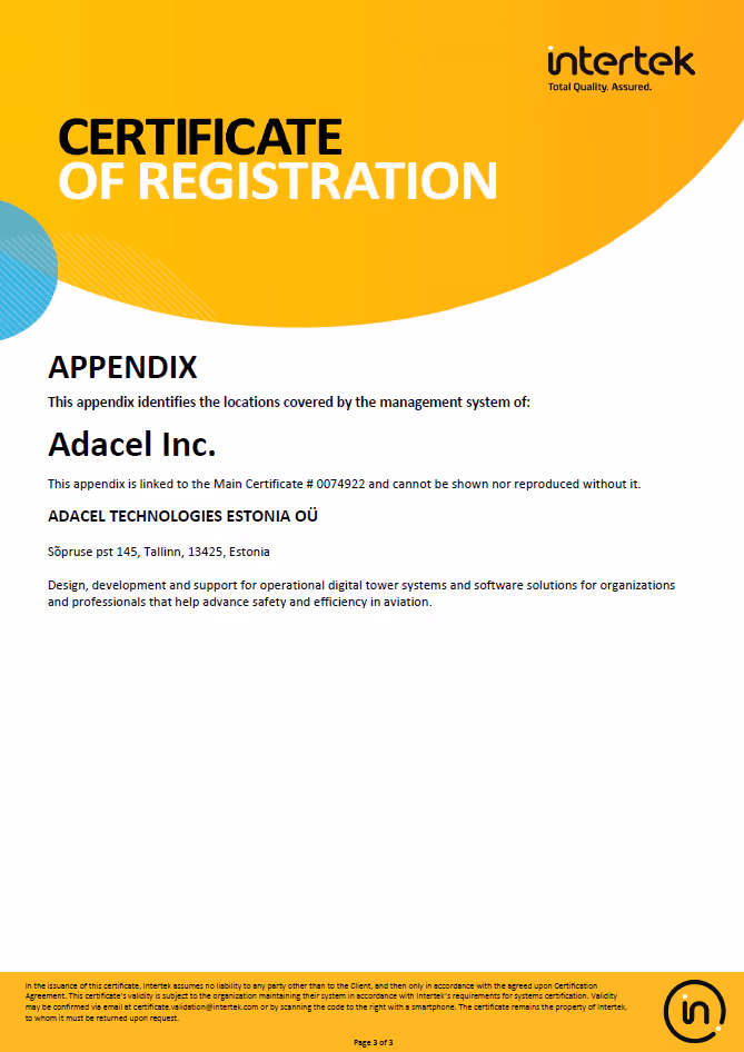 Adacel-Estonia ISO 9001:2015 Certification