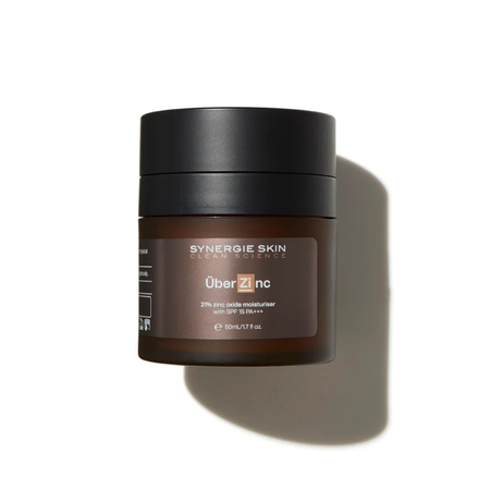 The Synergie Uber Zinc cream hydrates while shielding the skin from environmental stressors.