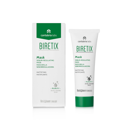 Biretix Mask is shown as a skincare product designed for acne-prone skin.